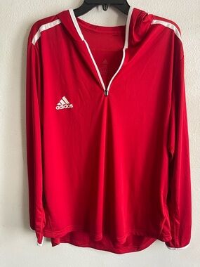 adidas Red Hooded Team Tee with White Trim
